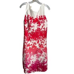 Pendleton Floral Dress Womens 16P Red Pink White Cotton Ombre Sleeveless Shift